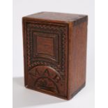 Early 19th Century oak box, the sliding lid with a carved edge and the initials M.A.B. above a shell