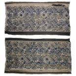 Two Crewelwork panels, in shades of green with a leaf and flower design, 122cm wide, 218cm long