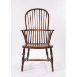 Late 18th Century Lincolnshire ash and elm Windsor chair, with an arched spindle back above a