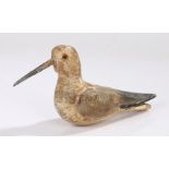 Early to mid 20th Century shorebird decoy, with a long beak and painted body, 24.5cm long