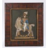 19th Century carved panel, depicting a military officer holding a sword on horseback painted in