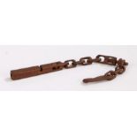 19th Century Welsh treen love token, with a knitting sheath chain links and hook end, 31cm long