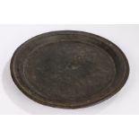 19th Century treen dish, the circular dish with a raised edge, the letter P carved into the