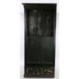 Victorian floor to ceiling shop display haberdashery cabinet, the black cabinet with a shallow