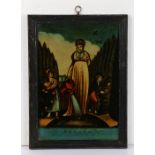 Early 19th Century reverse picture on glass, titled Spring, 18cm x 25cm