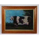 Early 20th Century primitive picture of a cow, the naïve painting with a large cow standing in a