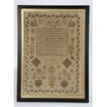 Victorian sampler, dated 1839, with a prayer to the upper centre section and a surround consisting