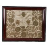 George III silk embroidery, of wirework flowers and gold silk background, 50cm x 38cm