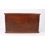 19th Century elm chest, the rectangular top above carrying handles to either side raised on a plinth