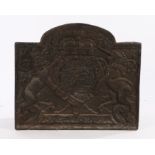 Cast iron fireback, with the date 1635 above the Royal Coat of Arms, 60cm wide