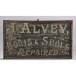 Early 20th Shoe repairers sign, J. Avery Boots & Shoes Repaired, 80cm x 45cm. Alvey’s Boot and