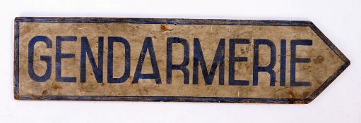Early 20th Century French Gendarmerie directional sign, the painted sign with an angled end for