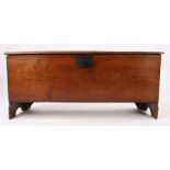 Early 18th Century elm six plank coffer, the rectangular top opening to reveal a candle box and