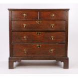 Early 18th Century oak chest of drawers, the rectangular top above two short and three long