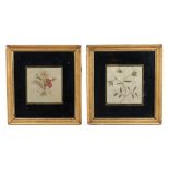 Pair of early 19th Century silk work pictures with flowers, with black glass and gilt edge to the
