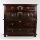 Charles II oak geometric chest of drawers, circa 1680, the rectangular top above four long