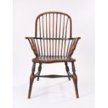 Late 18th Century Lincolnshire ash and elm Windsor chair, with an arched spindle back above a