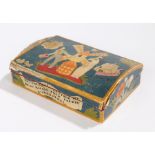 French Folk Art box, the slightly arched lid with figures either side of a windmill near the