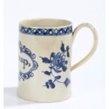 18th Century pearlware tankard/mug, the cylindrical body with the name Salley Cemp and dated 1782,