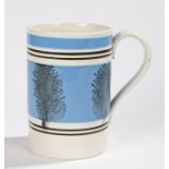 19th Century quart Mochaware mug, with bands of blue and black to the Moachaware mug, 16cm high