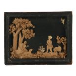 Unusual Folk Art curled paper picture, depicting a scene with a shepherd and shepherdess with