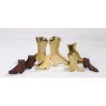 Collection of 19th Century boots, to include two pairs of 19th Century brass boots, a single brass