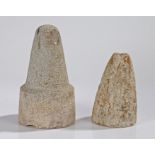 Two 18th Century artists paint pigment crushing stones, 17cm high, 21cm high, (2)