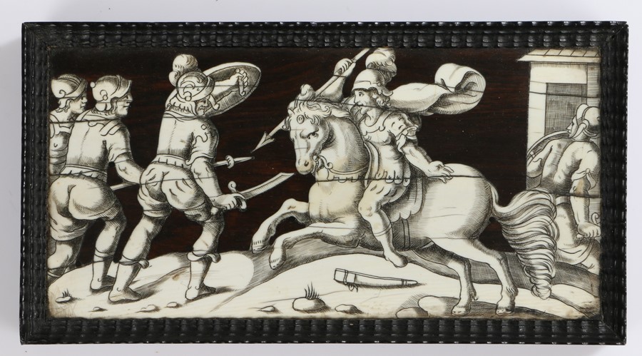 Set of four late Renaissance Italian panels, late 16th early 17th Century, rosewood and ivory