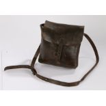 19th Century leather satchel bag, with a flap and buckle front, 25cm wide