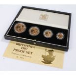 Royal Mint Britannia 1987 Gold Proof Set, £100, £50, £25 and £10, with certificate, cased and