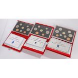 Three Royal Mint Proof Coin Collection sets, 1990, 1991 and 1992, (3)