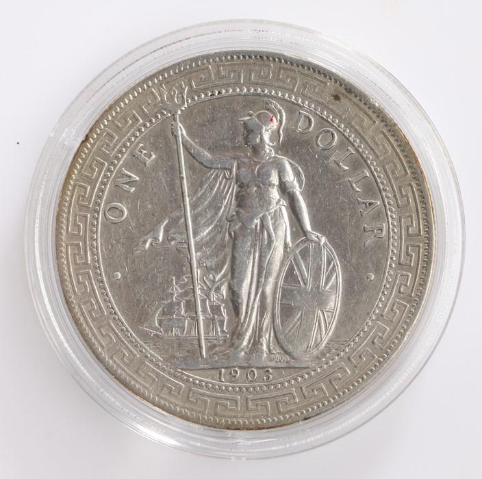 British/Hong Kong Trade Dollar, 1903, Standing figure of Britannia holding trident and shield with - Image 2 of 2