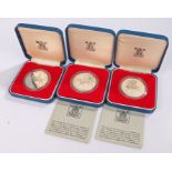 Royal Mint, three 1977 silver proof Jubilee Crowns