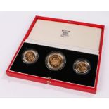 Royal Mint United Kingdom Gold Proof Set, 1986, the cased set with the Two Pound, Sovereign and Half