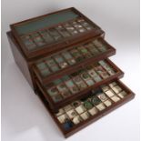 19th Century coin cabinet, with a selection of coins to include George III Pennies, Edward VII
