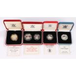 Royal Mint, cased proof coins, to include a silver One Pound coin, 1990 silver Five pence two coin