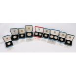 Collection of Royal Mint silver proof coins, to include 1990 Five Pence coin set, four cased One