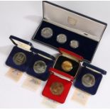 Cased coins, to include a part silver set State of Jersey, four Tower Mint coins and a Pobjoy mint