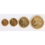 Elizabeth II Isle of Man Gold four coin set, Five Pounds, Two Pounds, Sovereign and Half Sovereign
