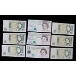 Bank of England, 3 x £5 one cut, 6 x £1, (9)