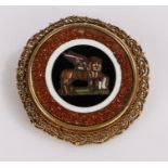 Micromosaic brooch, with a lion to the centre and a fret surround, 27mm diameter