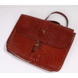 Mulberry Company leather bag, simulated crocodile leather, flap front with tartan interior, 37cm