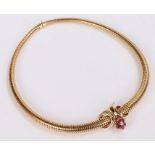 18 carat gold necklace, with a diamond and garnet set flower head, 48 grams