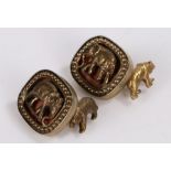 Pair of Russian silver gilt cufflinks, with elephants to the front and bears to the back