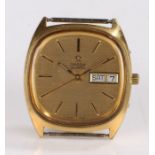 Omega Quartz gentlemans wristwatch, the signed gilt dial with baton markers and day/date aperture at
