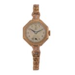 Tudor ladies 9 carat gold octagonal cased wristwatch, the signed cream dial with gilt Arabic markers