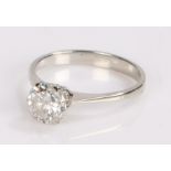 18 carat white gold diamond solitaire ring, the round cut diamond at an estimated 1.20 carat, ring
