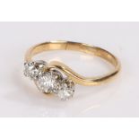 Diamond set ring, with three round cut diamonds to the head, ring size K