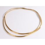 18 carat gold necklace, with two strands of rectangular linked chains and clip end, 48.4 grams, 45cm