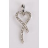 9 carat gold diamond set pendant, in the form of a heart with tassel drops, 27mm long